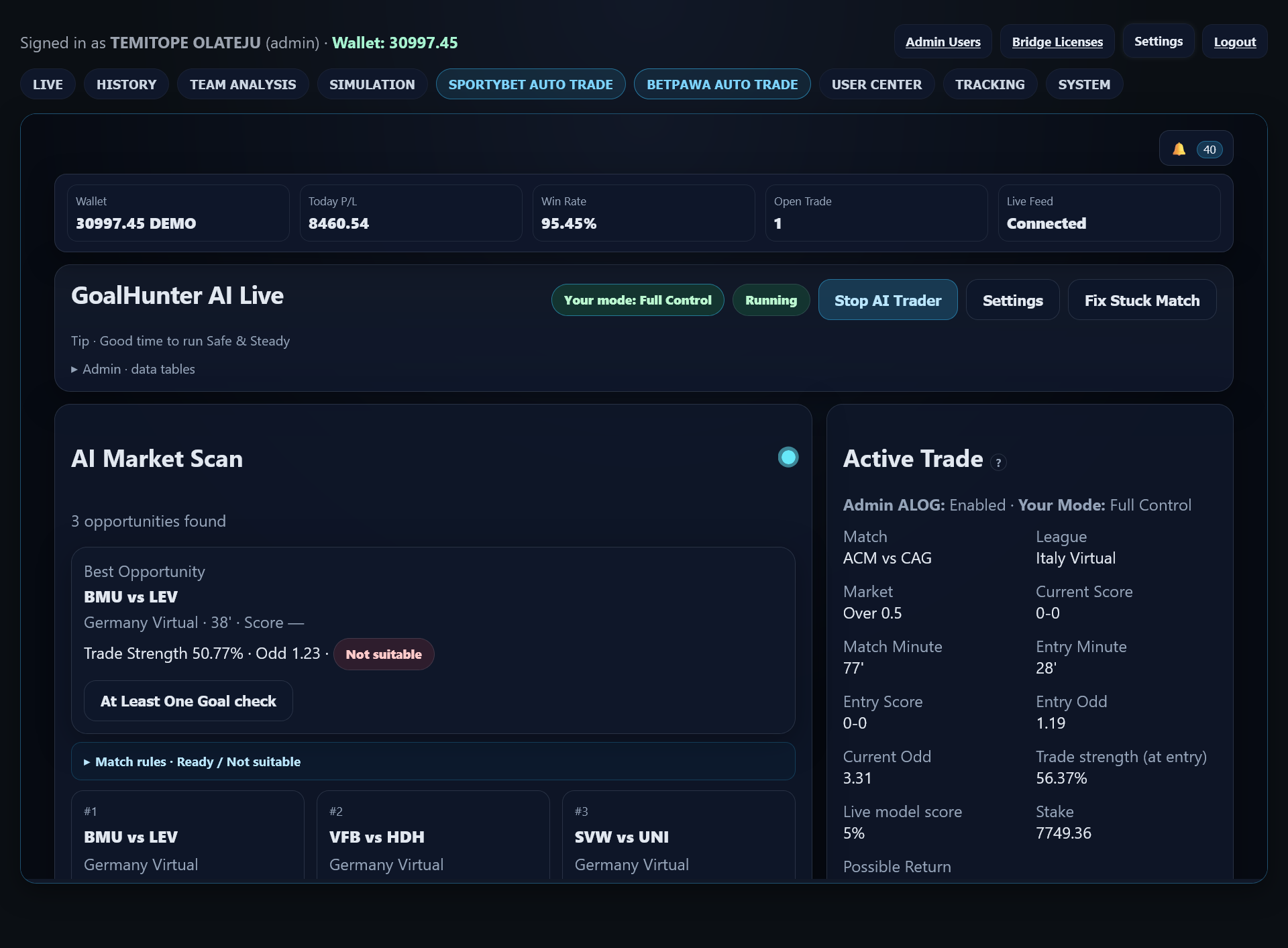 GoalSignalAI trading signal dashboard preview